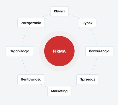 Firma i obszary analizy: klienci, rynek, konkurencja, sprzedaż, marketing, rentowność, organizacja i zarządzanie